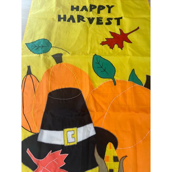 Vintage Outdoor Porch Flag Thanksgiving Pilgrim Hat Happy Harvest Autumn JL - Picture 7 of 9